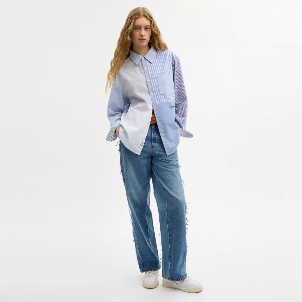 Cămășă Oxford din bumbac reciclat, în stil patchwork