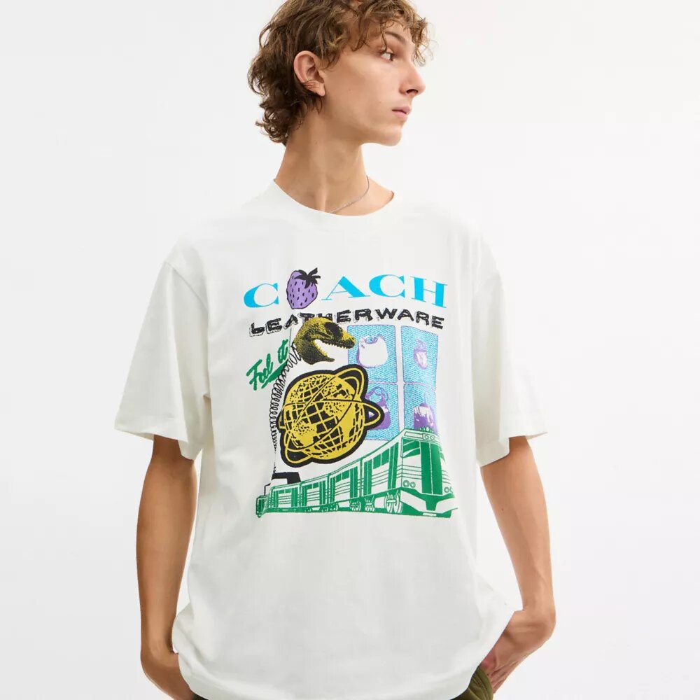 Cămășa lejer „Collage Train” din bumbac organic