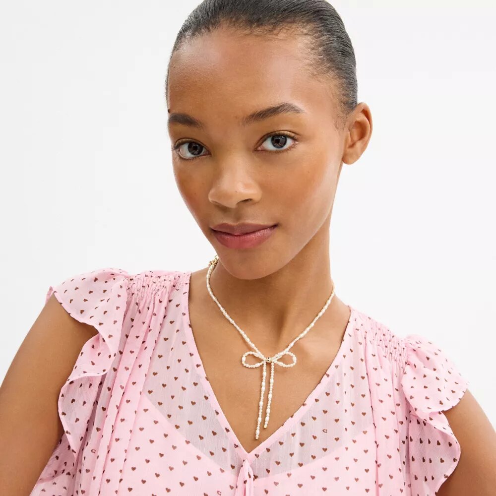 Colier choker cu fundă din perle