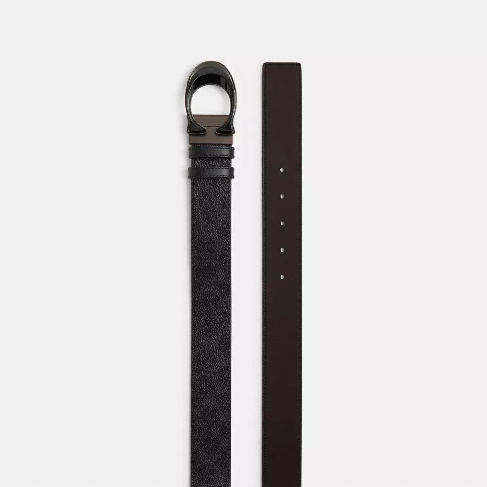Curea reversibilă tăiată la dimensiune, cu cataramă emblematică, 38 mm