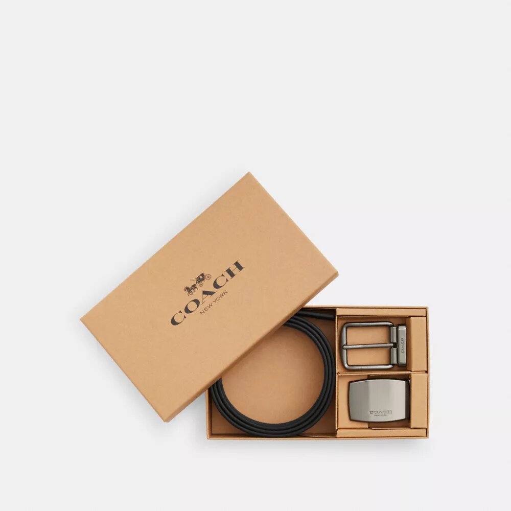 Curea reversibilă, tăiată la dimensiune, cu cataramă tip ham și placă în cutie, 38 mm