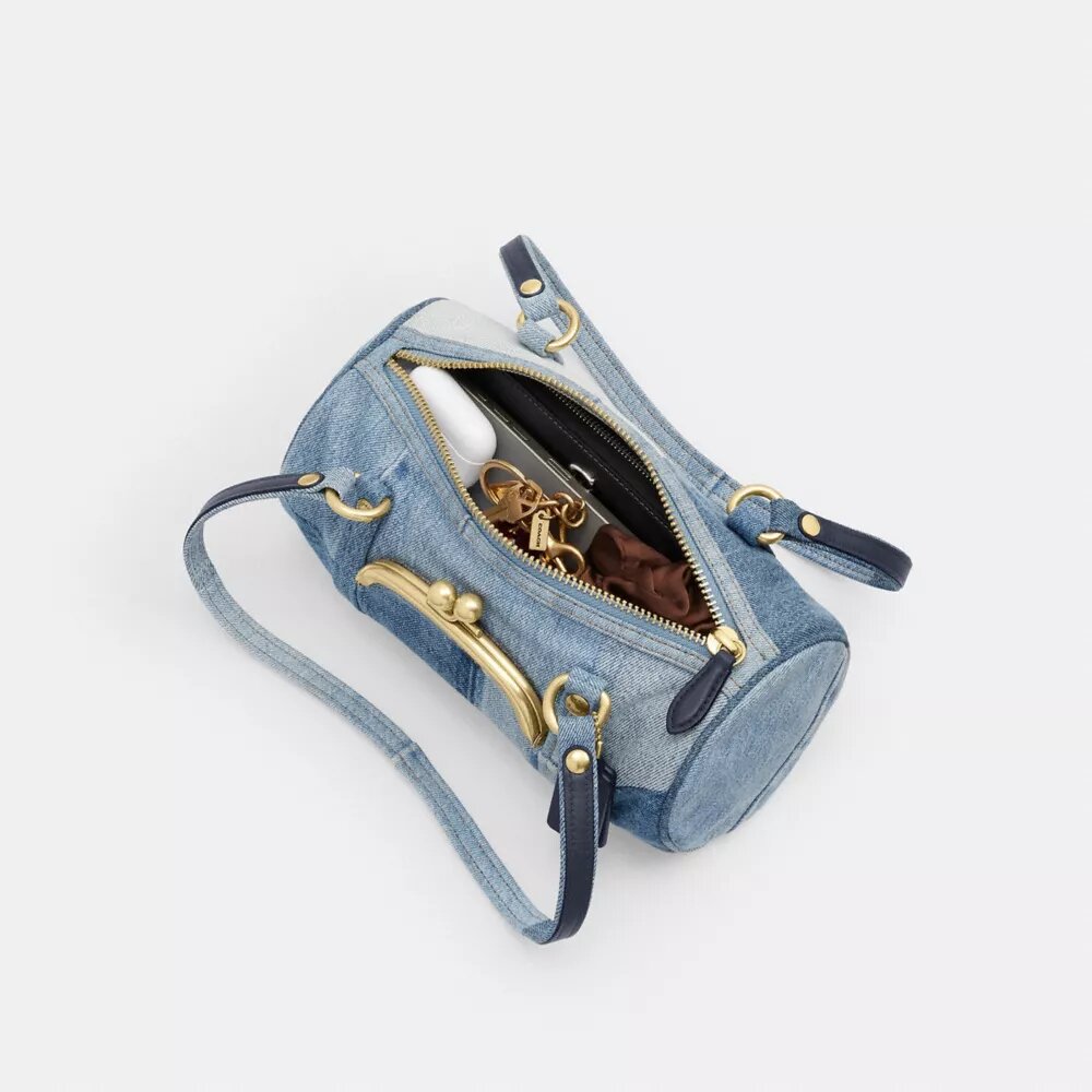 Geantă cilindrică Kisslock 28 din denim reciclat
