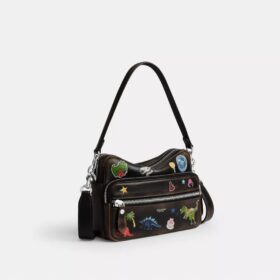 Geantă crossbody Dakota „Rexy 10Th Birthday” din piele uzată, cu imprimeu de autocolante