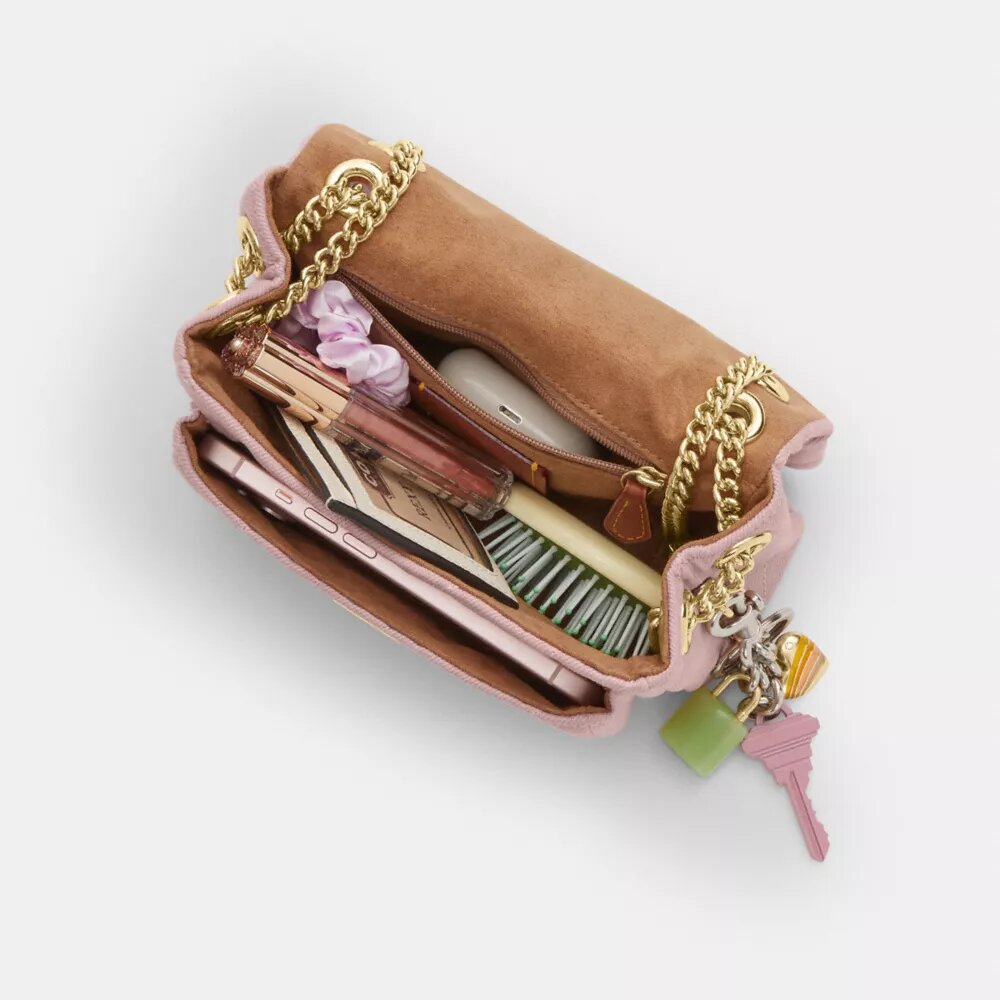 Geantă crossbody Elodie 18 din denim „Loved” cu matlasare