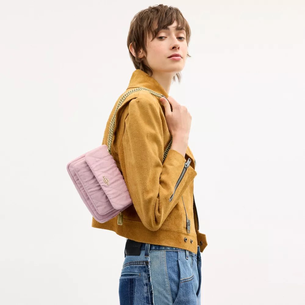 Geantă crossbody Elodie 18 din denim „Loved” cu matlasare