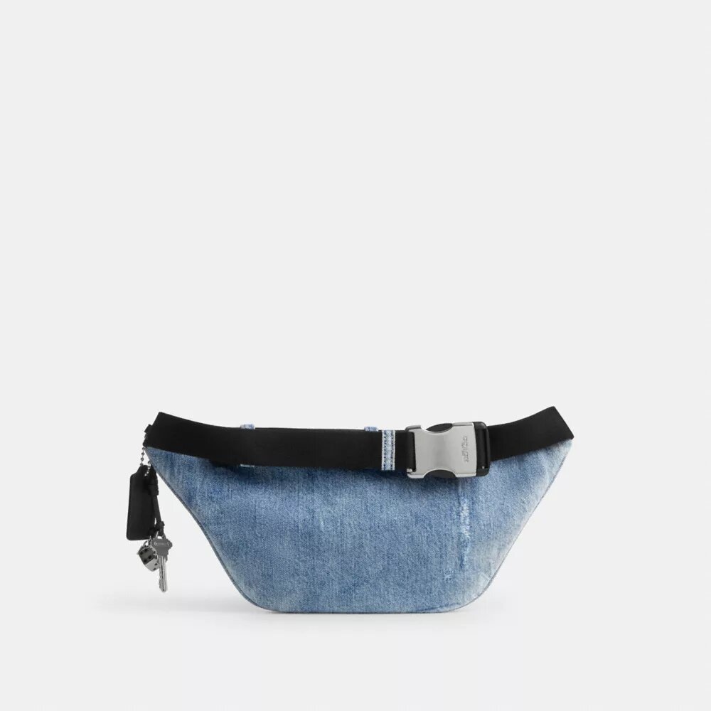 Geantă de centură Travis 35 din denim uzat, cu pandantive pentru genți
