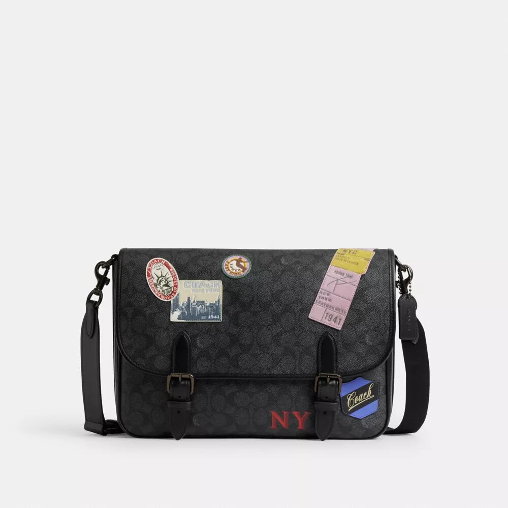 Geantă de curier Hitch din Signature Canvas cu patch-uri