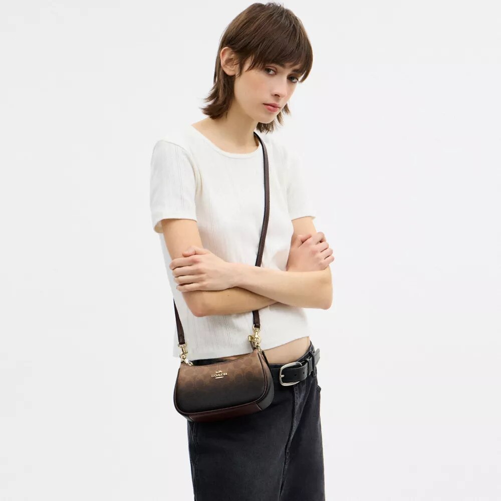 Geantă mini crossbody Teri din pânză Ombre Signature Canvas