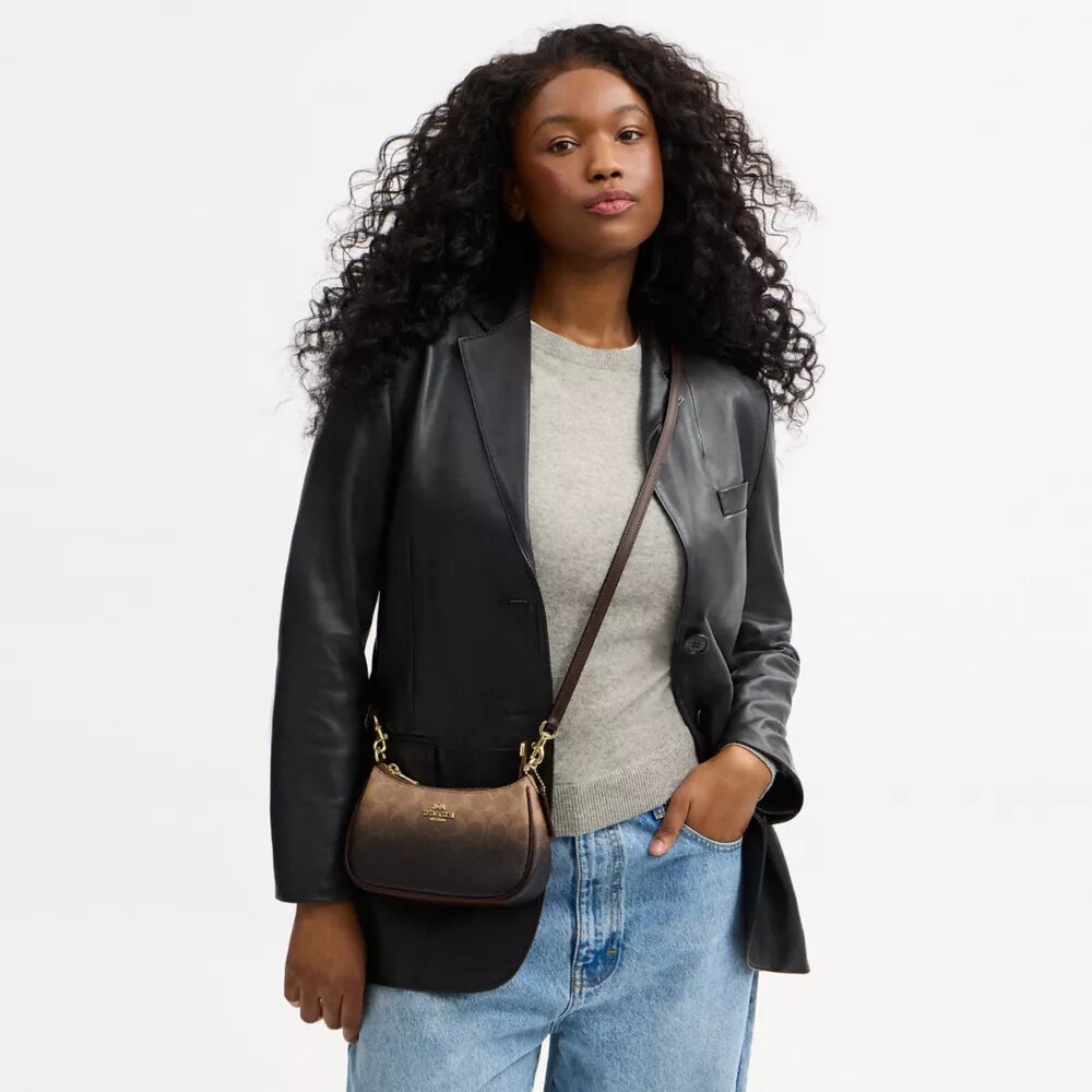 Geantă mini crossbody Teri din pânză Ombre Signature Canvas
