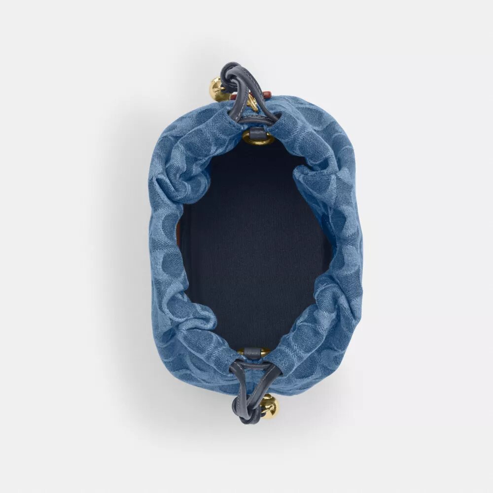 Geantă mini Faye cu șnur, din denim semnătura