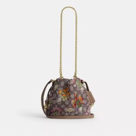 Geantă mini Faye cu șnur, din jacquard semnătura cu broderie florală