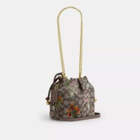 Geantă mini Faye cu șnur, din jacquard semnătura cu broderie florală