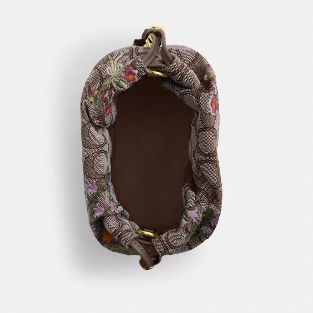 Geantă mini Faye cu șnur, din jacquard semnătura cu broderie florală