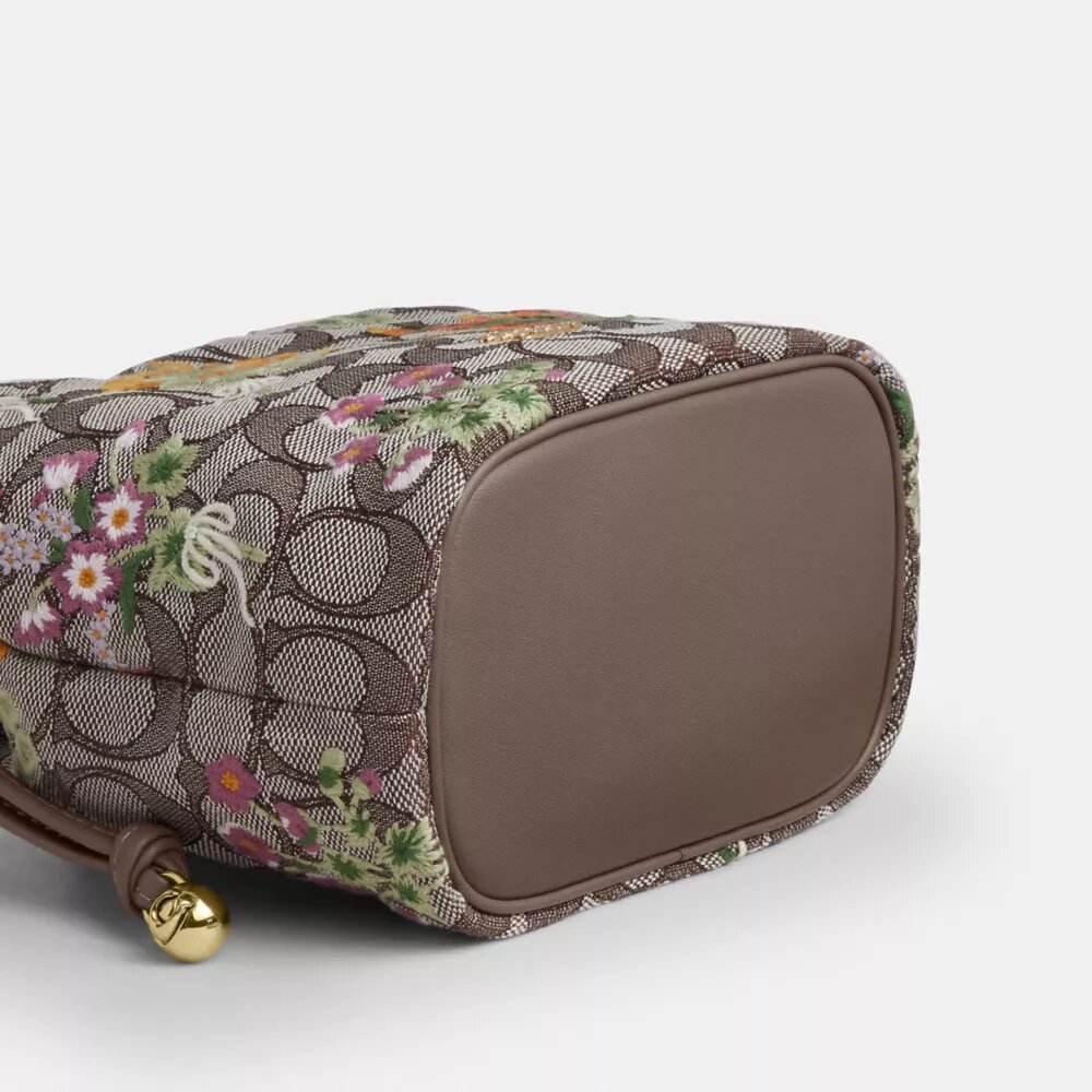 Geantă mini Faye cu șnur, din jacquard semnătura cu broderie florală