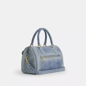 Geantă tip satchel Rowan din denim „Loved” cu pandantive pentru genți