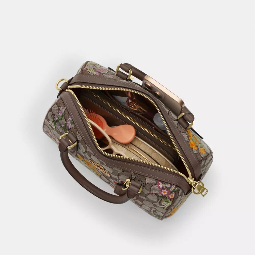 Geantă tip satchel Rowan din jacquard semnătura cu broderie florală