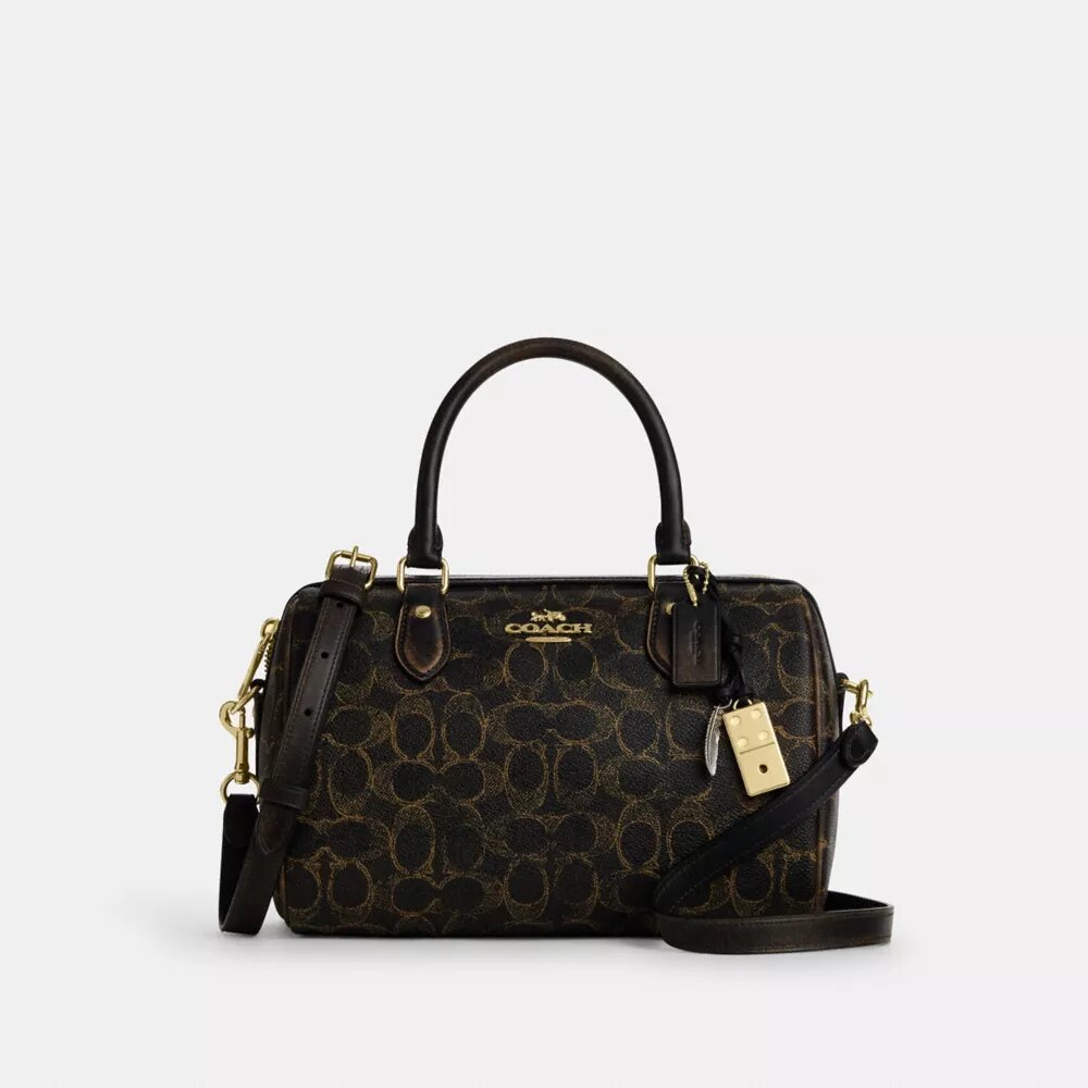 Geantă tip satchel Rowan din pânză Signature Canvas cu pandantive pentru genți