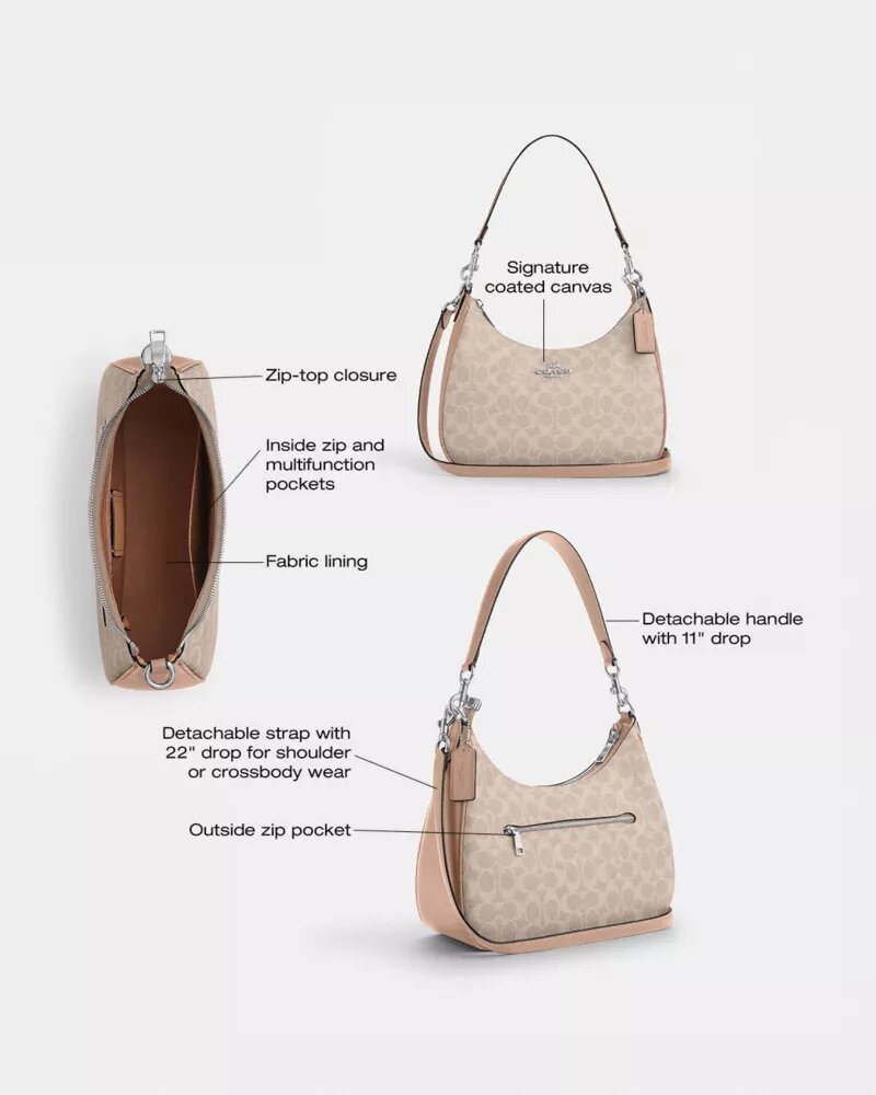 Geanta Hobo Teri din Signature Canvas