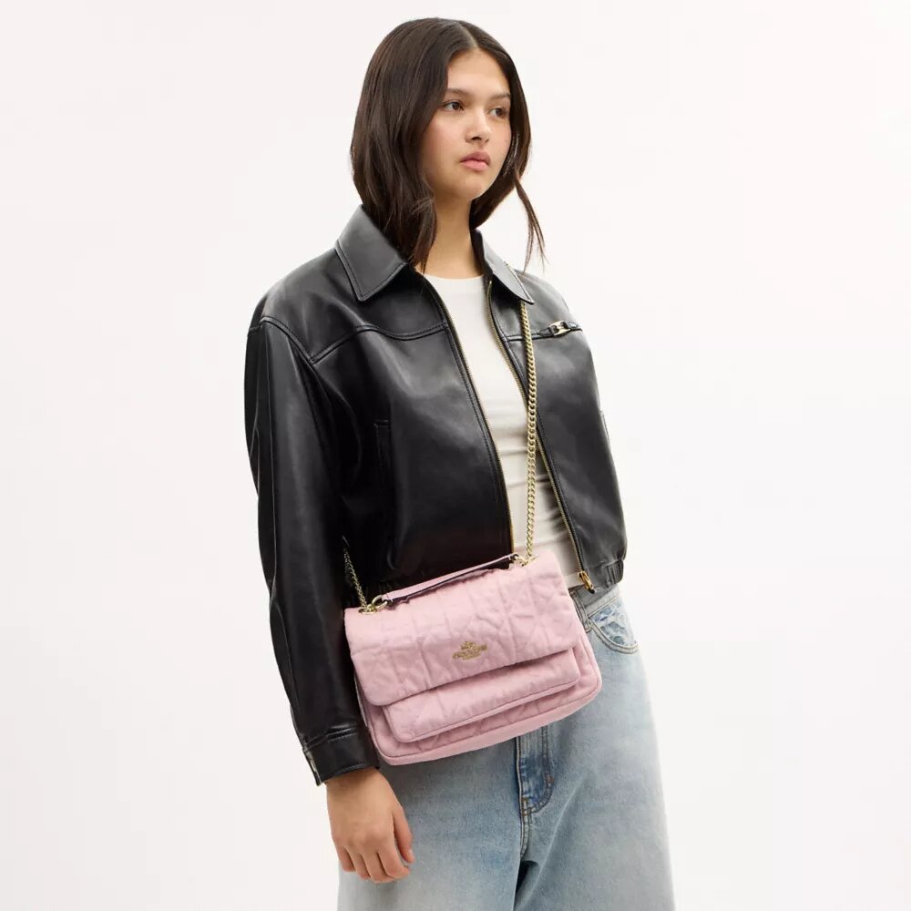 Gență crossbody Elodie din denim „Loved” cu matlasare