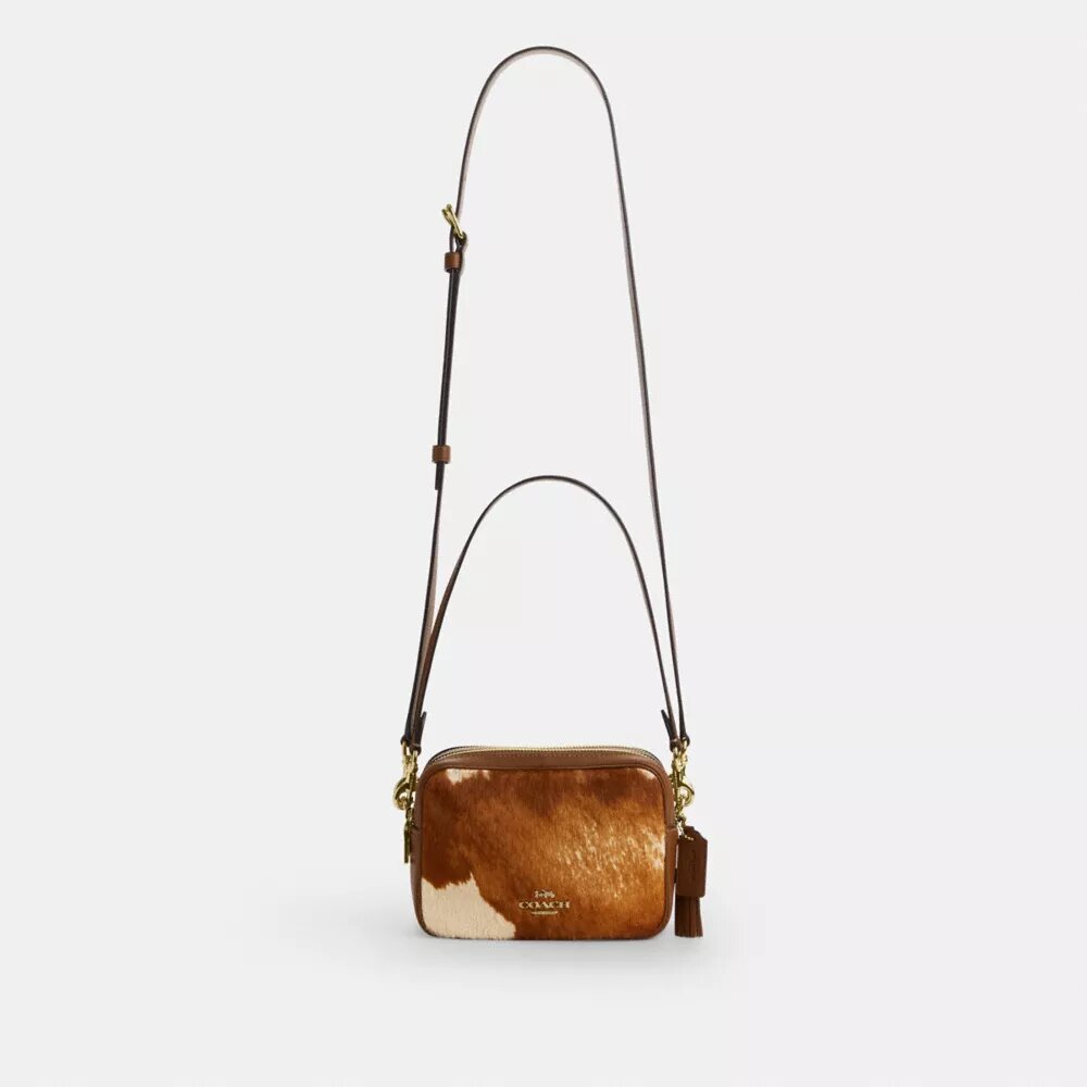 Gență crossbody mini Carey din piele de vițel cu imprimeu de vacă