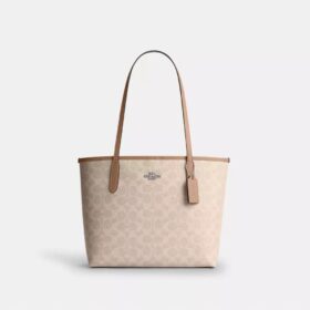 Gență de mână medie de tip „City Tote” din Signature Canvas