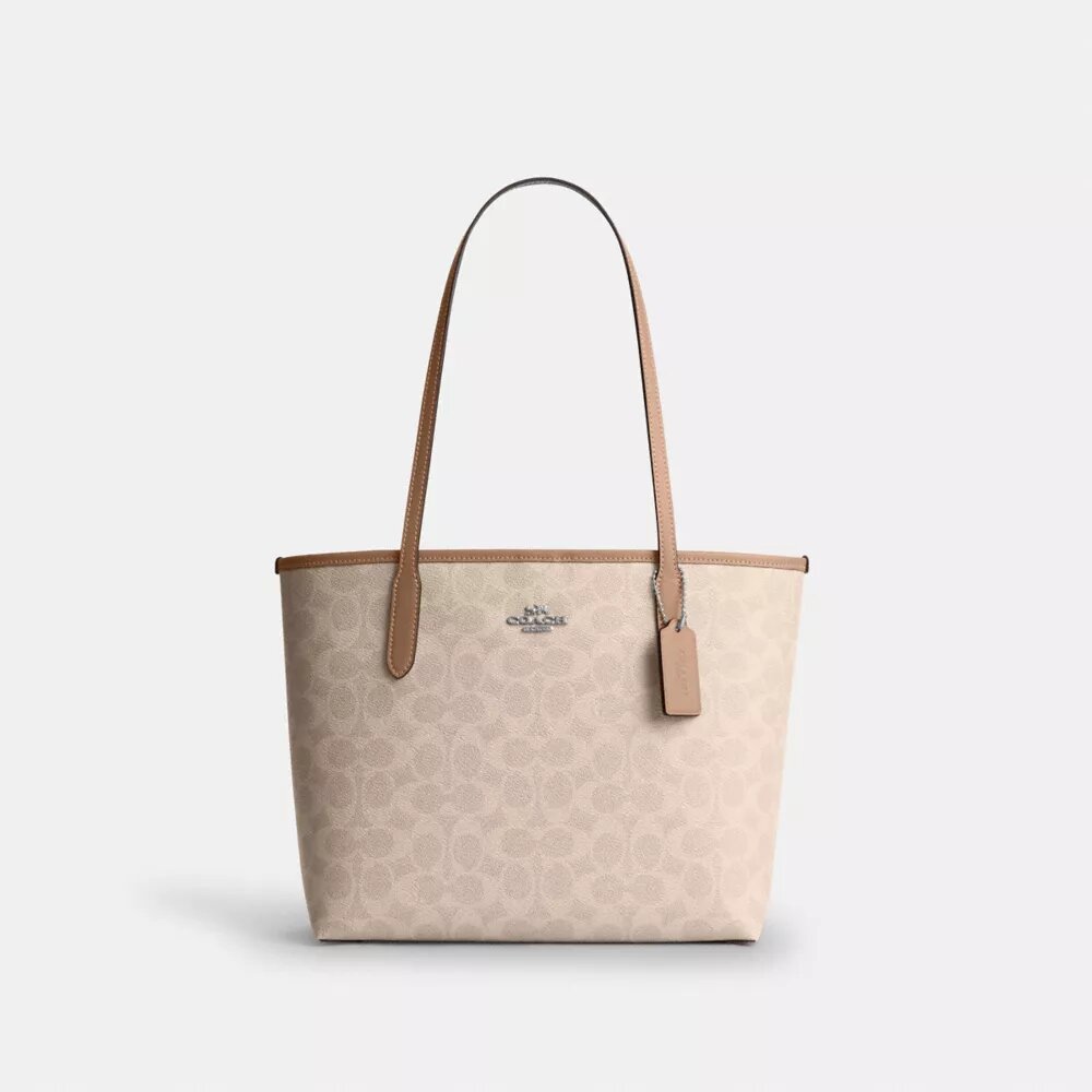 Gență de mână medie de tip „City Tote” din Signature Canvas