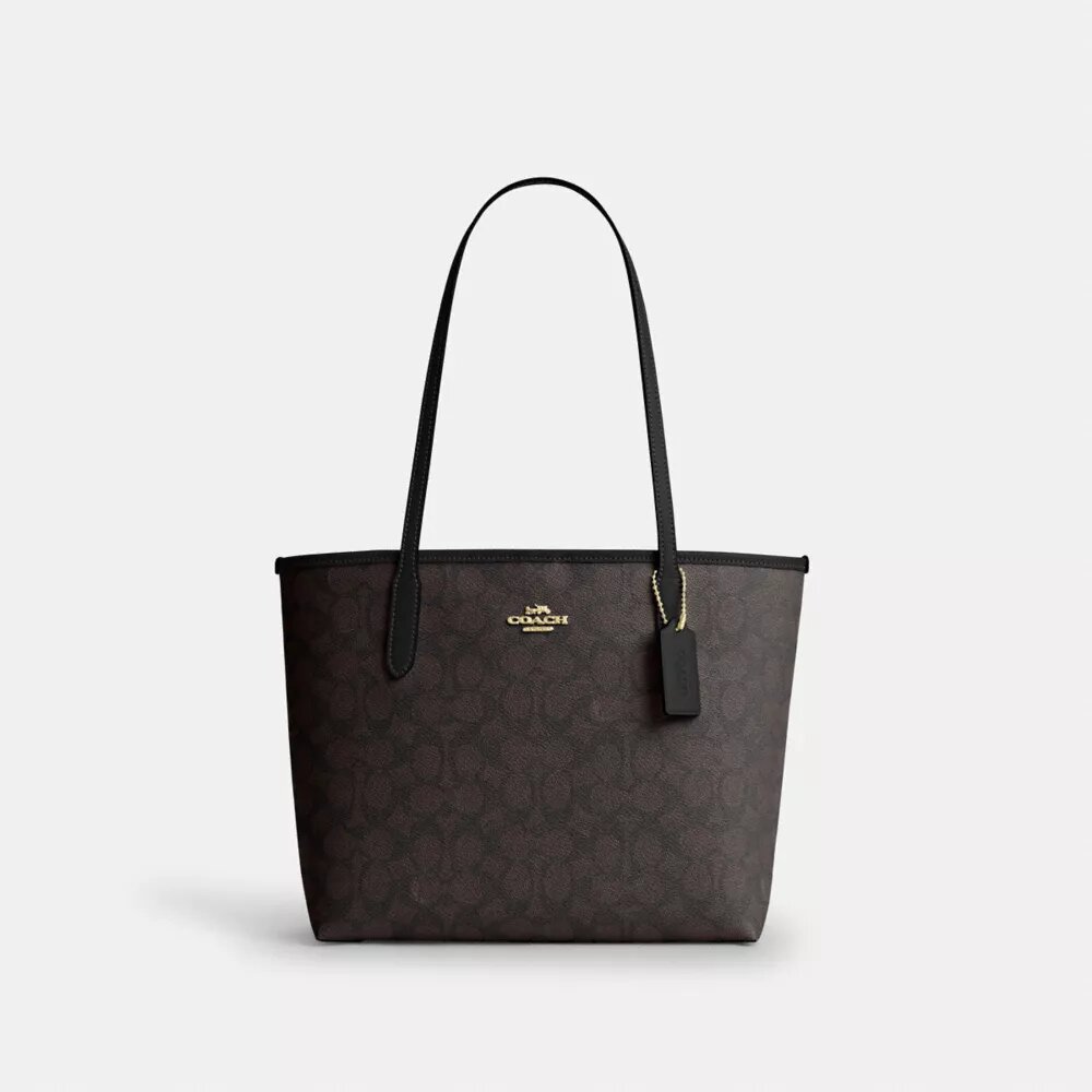 Gență de mână medie de tip „City Tote” din Signature Canvas
