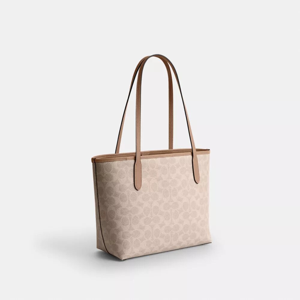 Gență de mână medie de tip „City Tote” din Signature Canvas