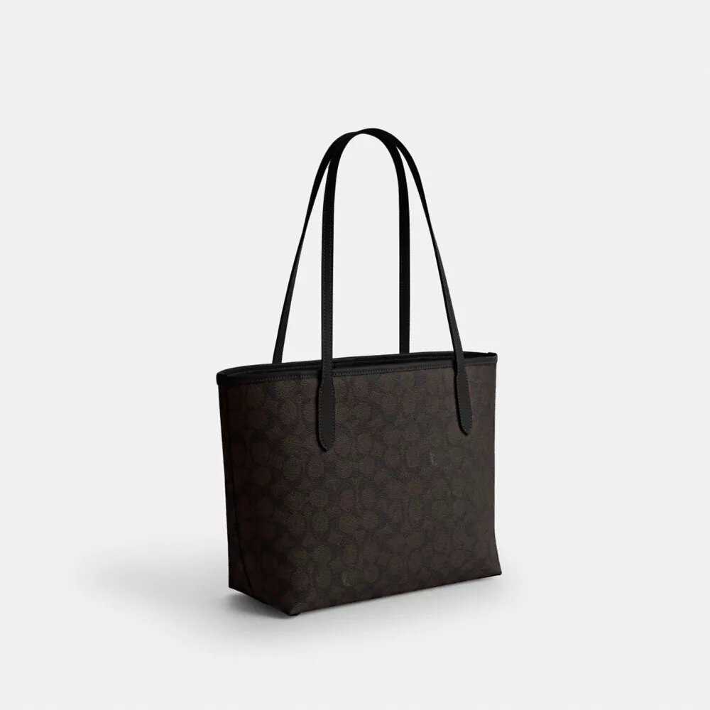 Gență de mână medie de tip „City Tote” din Signature Canvas