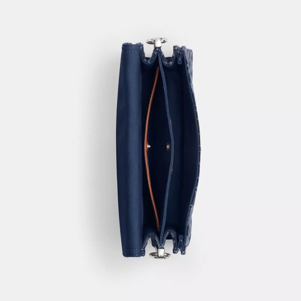 Gență de umăr Tabby cu lanț și bandă din denim semnătura