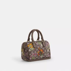 Gență mini Rowan cu curea transversală, din jacquard caracteristic cu broderie florală