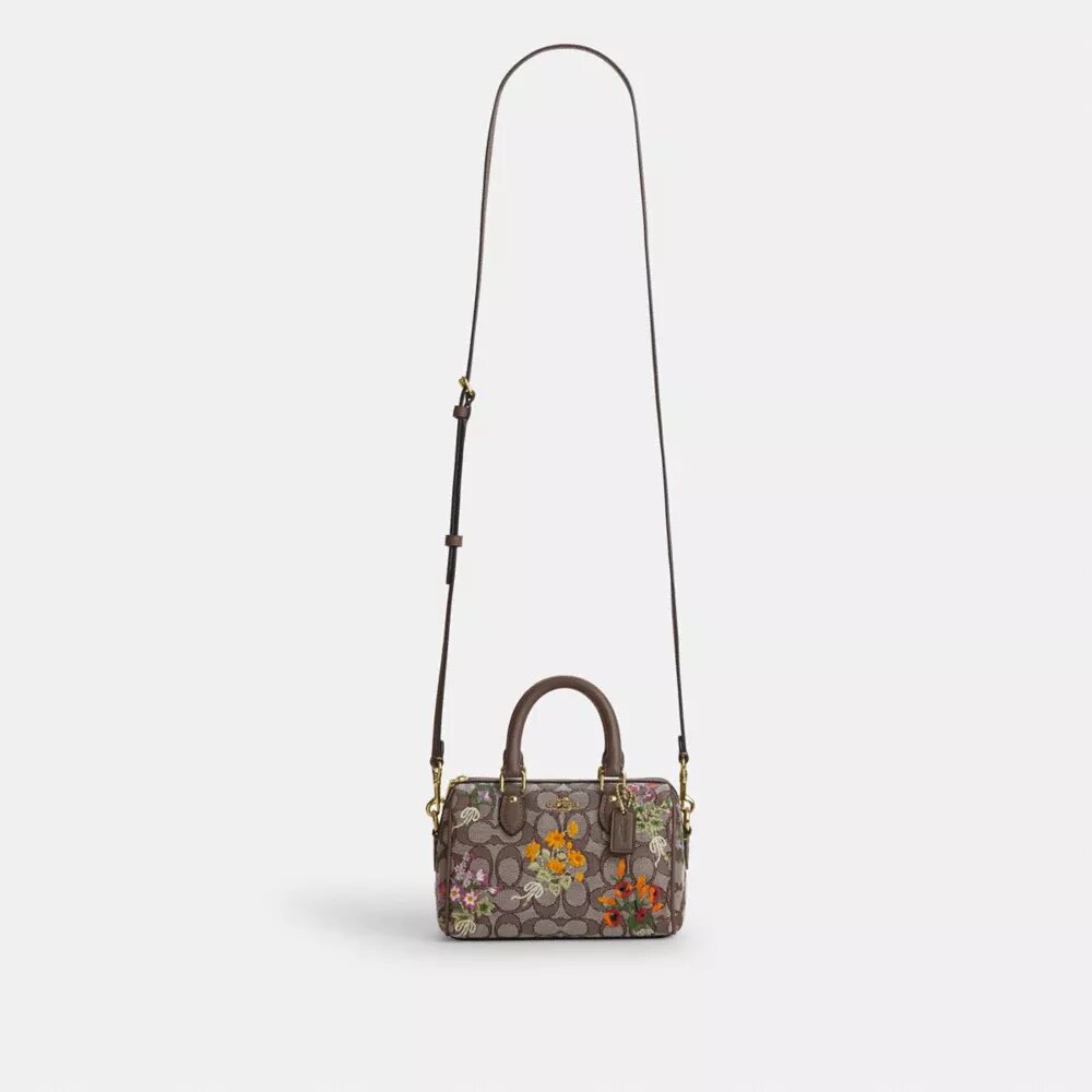 Gență mini Rowan cu curea transversală, din jacquard caracteristic cu broderie florală