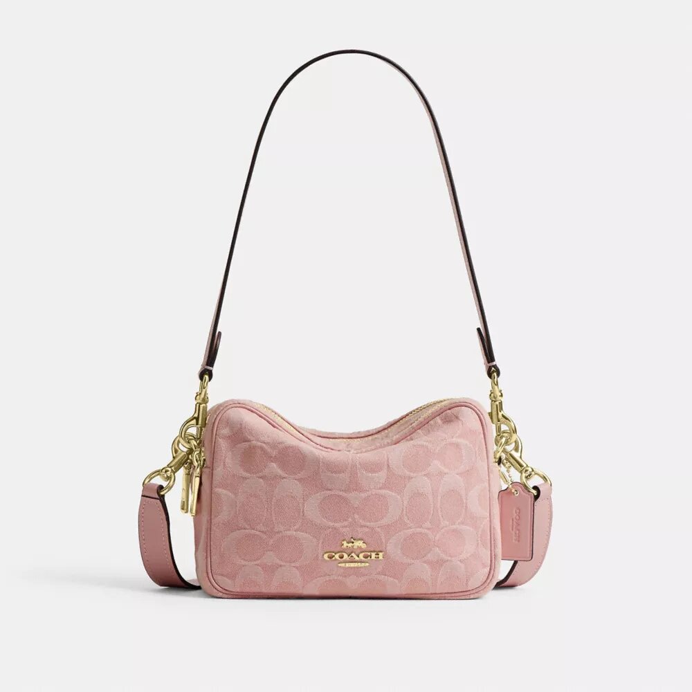 Gența crossbody mini Carey cu curea transversală din denim semnătura