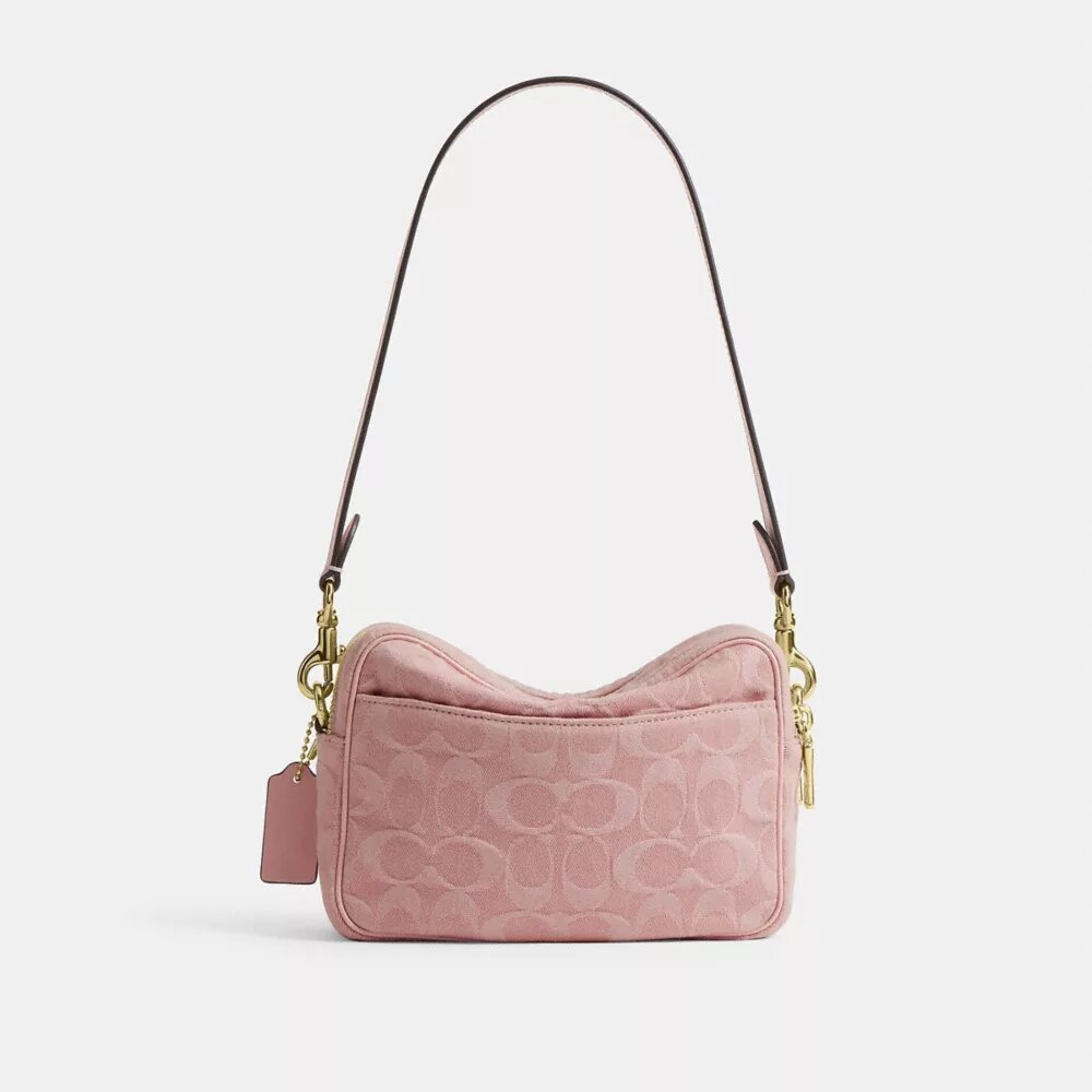 Gența crossbody mini Carey cu curea transversală din denim semnătura
