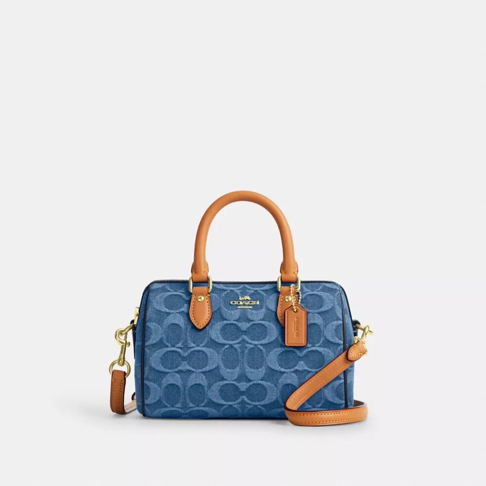 Genți crossbody mini Rowan cu curea transversală, din denim caracteristic