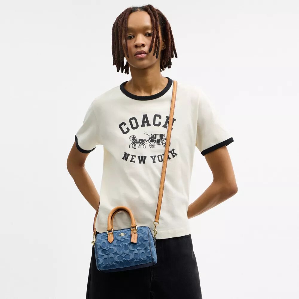 Genți crossbody mini Rowan cu curea transversală, din denim caracteristic