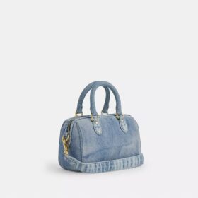 Genți crossbody mini Rowan din denim uzat, cu pandantive