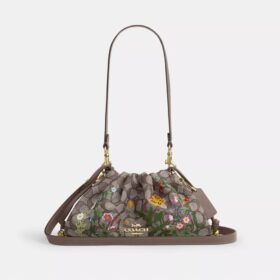Genți de umăr Faye din jacquard semnătură cu broderie florală