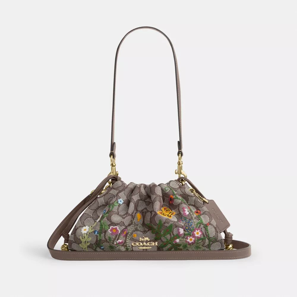Genți de umăr Faye din jacquard semnătură cu broderie florală