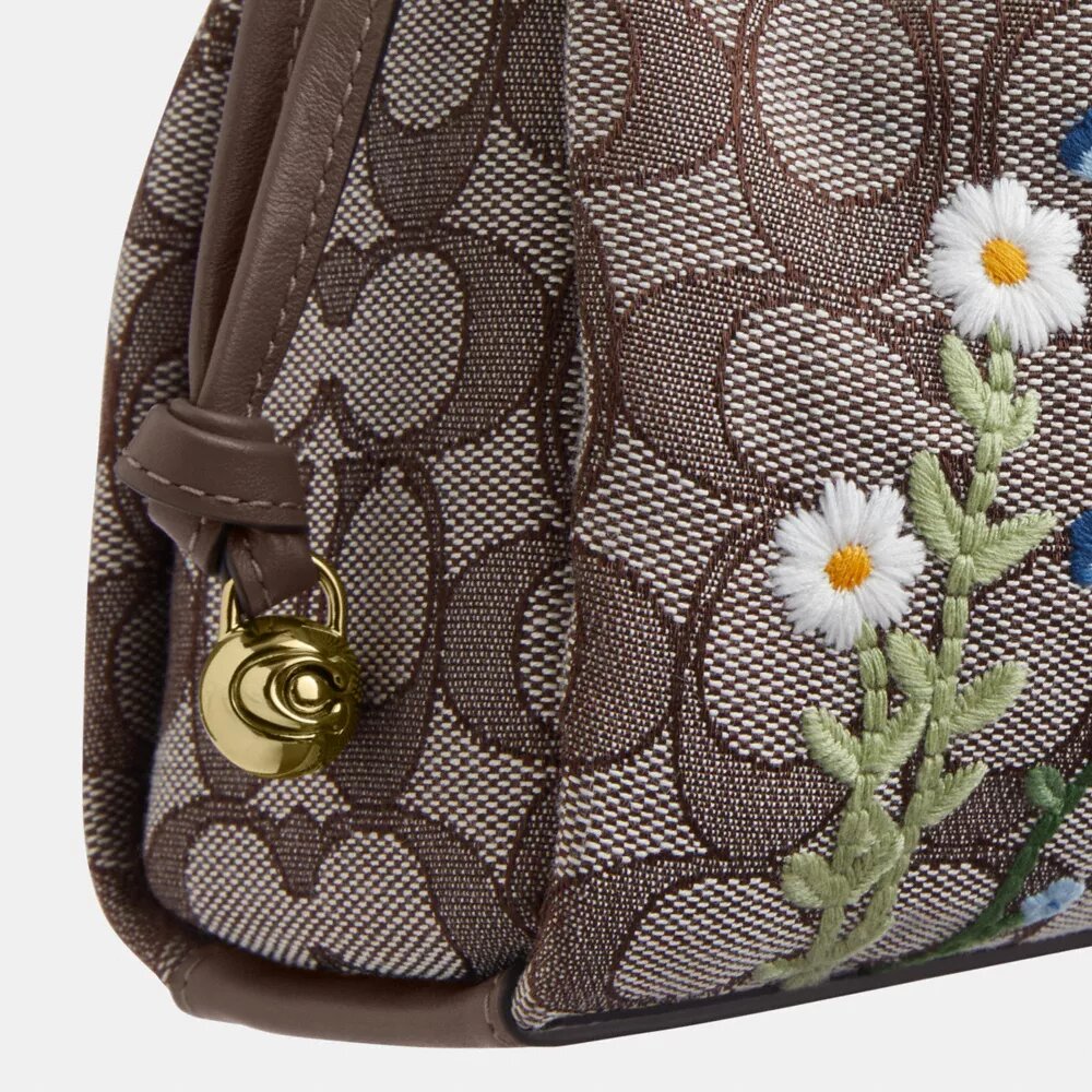 Genți de umăr Faye din jacquard semnătură cu broderie florală