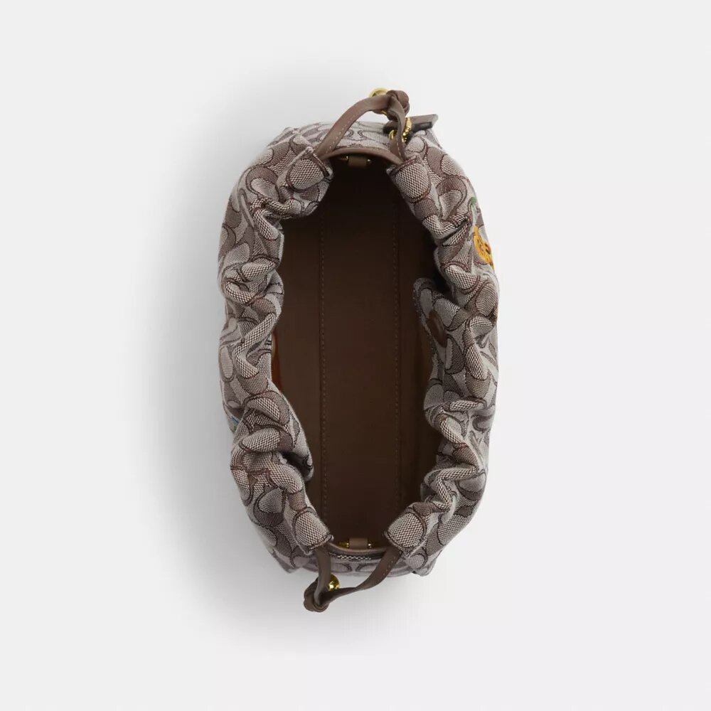 Genți de umăr Faye din jacquard semnătură cu broderie florală