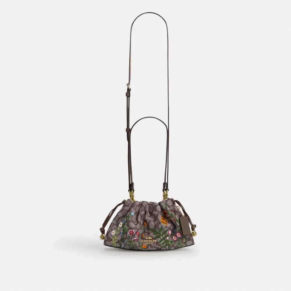 Genți de umăr Faye din jacquard semnătură cu broderie florală