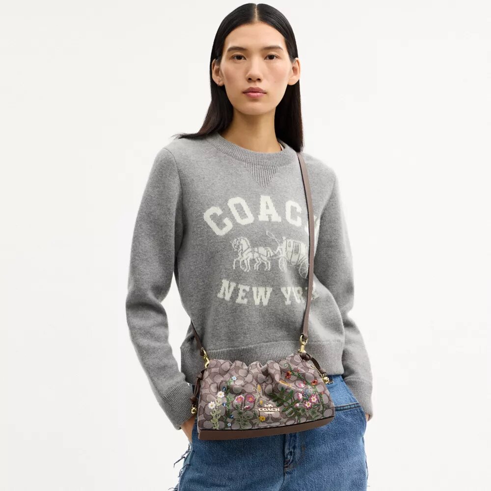 Genți de umăr Faye din jacquard semnătură cu broderie florală