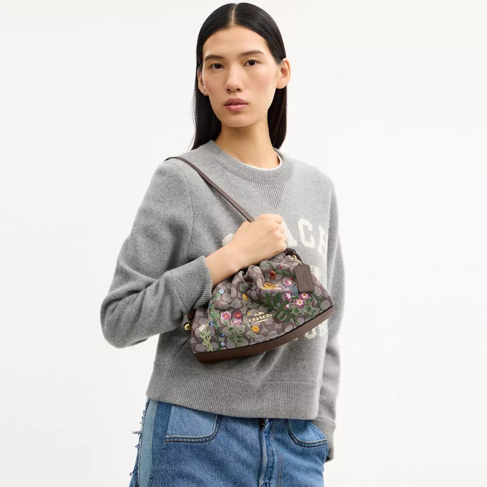 Genți de umăr Faye din jacquard semnătură cu broderie florală