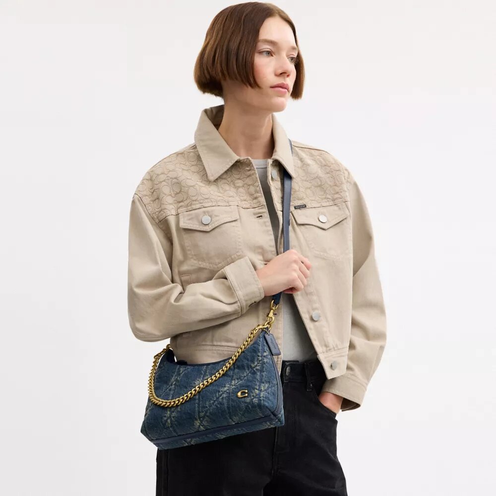 Genți de umăr Juliet 25 din denim de bumbac regenerabil cu matlasare