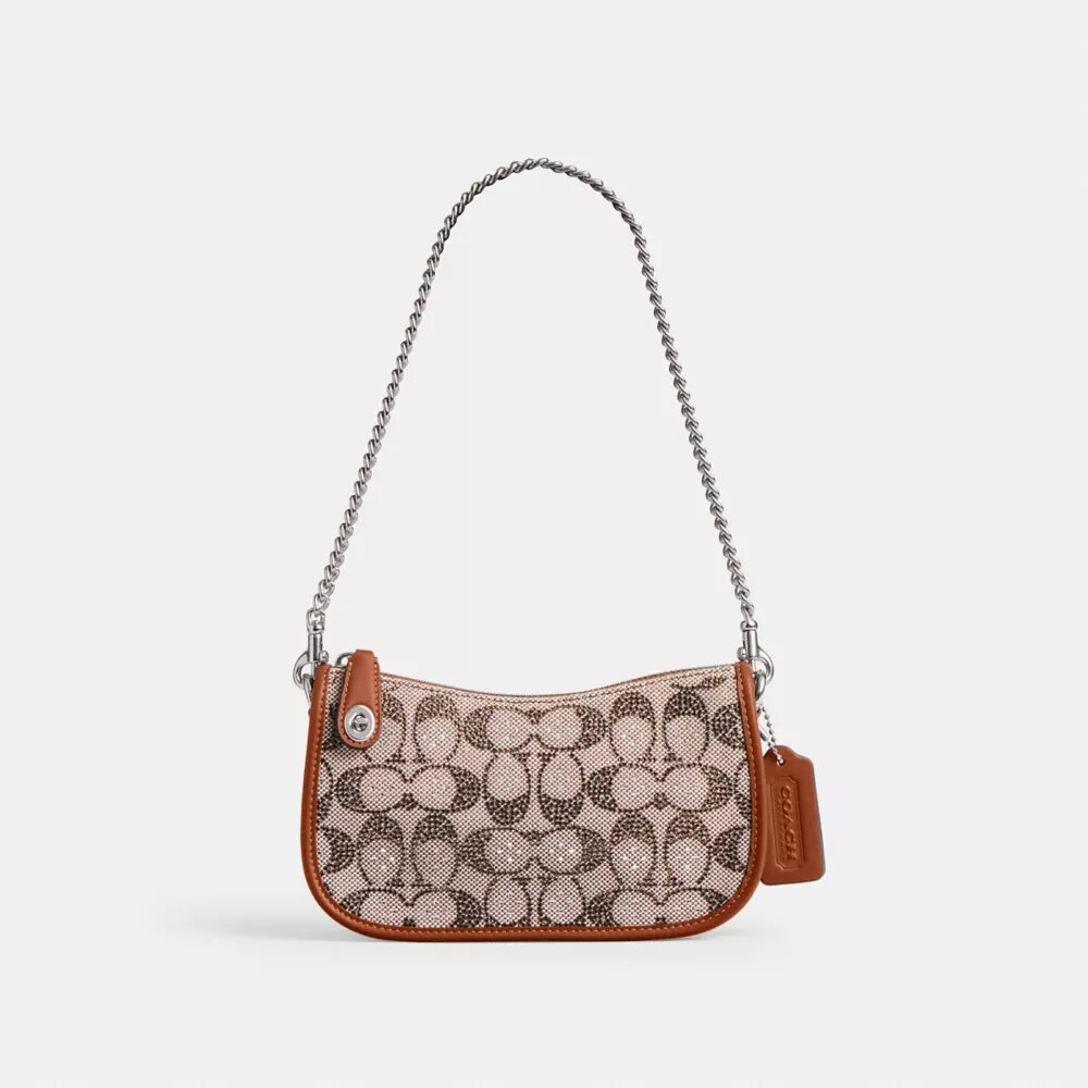 Genți Swinger 20 cu lanț din jacquard cu model Crystal Signature