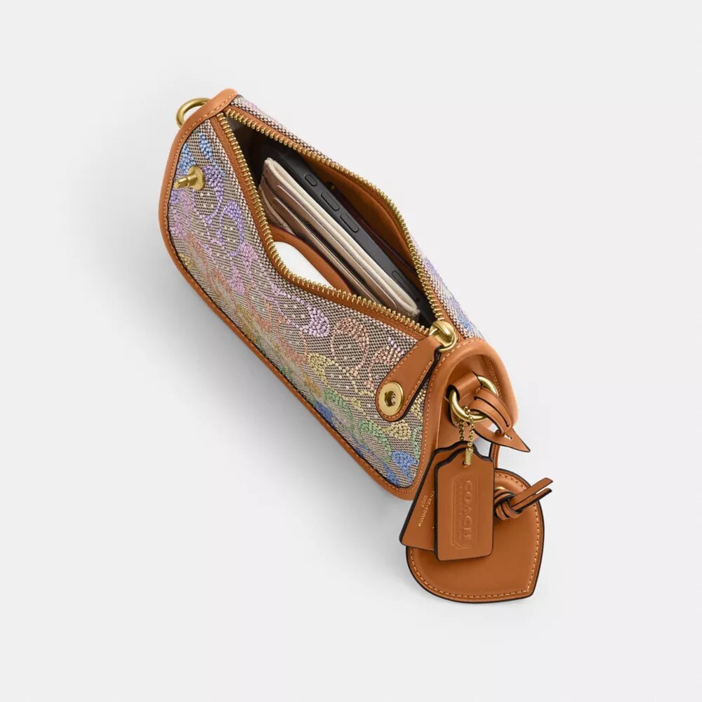 Genți Swinger 20 cu lanț din jacquard cu model Crystal Signature