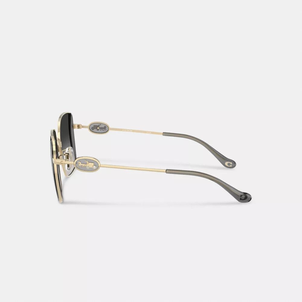 Horse and Carriage, ochelari de soare pătrați supradimensionați din metal, cu motiv de cal și trăsură