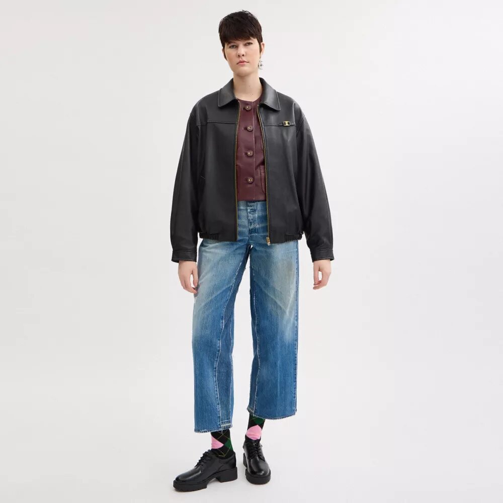 Jachetă de piele oversized cu emblemă Heritage C