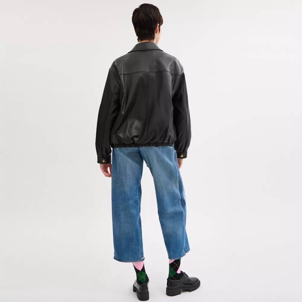 Jachetă de piele oversized cu emblemă Heritage C